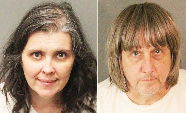 This combination of photos created on January 15, 2018, shows booking photos from the Riverside County Sheriff's Department of David Allen Turpin (R), 57, and Louise Anna Turpin, 49. (AFP)
