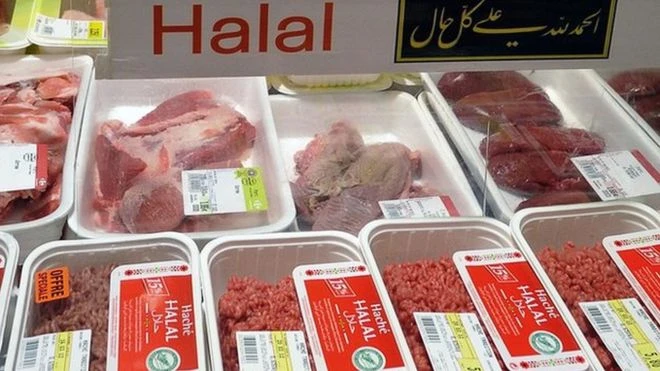 Halal meat, packaged for sale. (AFP)