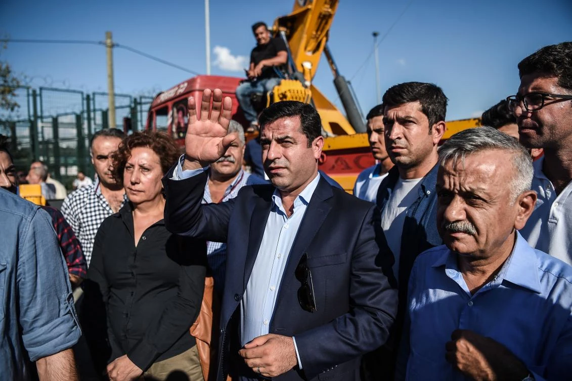 This file photo taken on September 4, 2016 shows Pro-Kurdish Peoples’ Democratic Party (HDP) leader Selahattin Demirtas waving during a peace rally against the war in Syria, in Istanbul. (AFP)