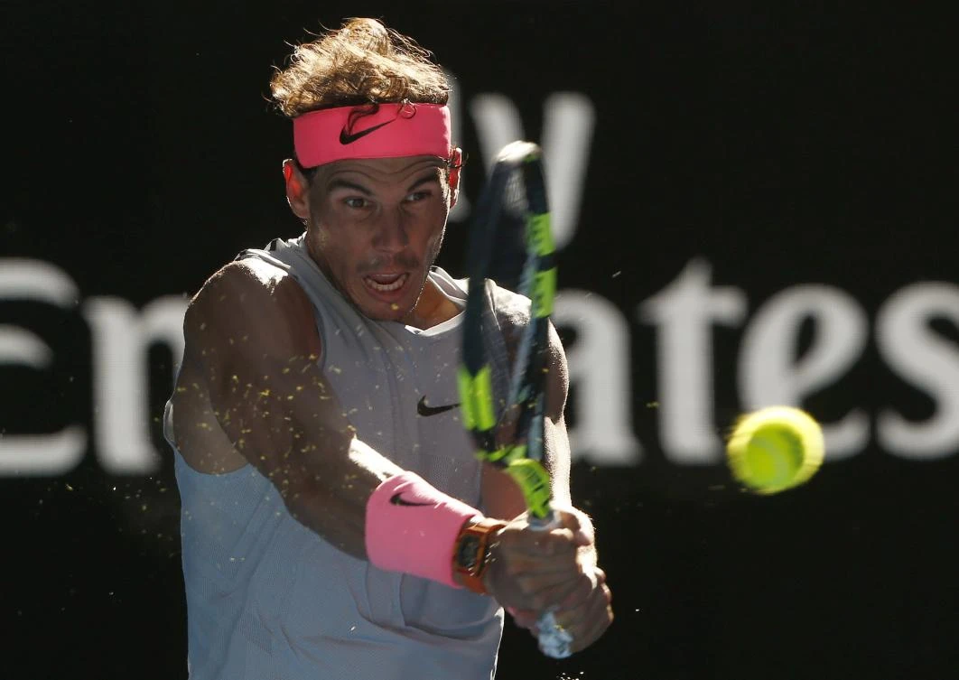 Rafael Nadal of Spain hits a shot against Leonardo Mayer of Argentina. (REUTERS)
