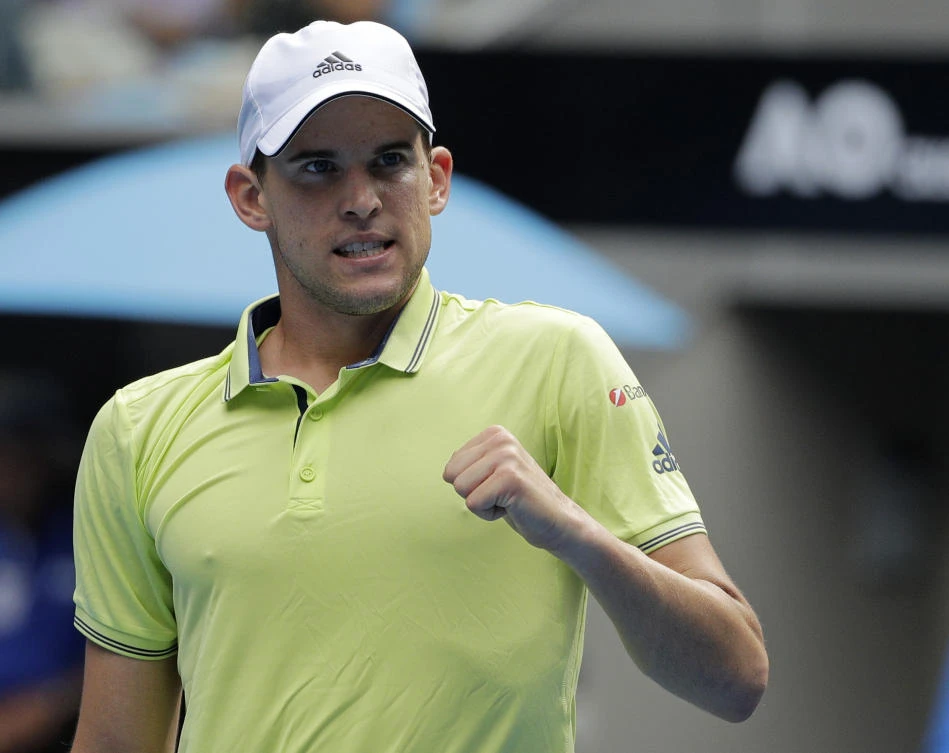 Austria’s Dominic Thiem reacts after defeating France’s Adrian Mannarino in their third round match at the Australian Open tennis championships in Melbourne, Australia, Saturday, Jan. 20, 2018. (AP)