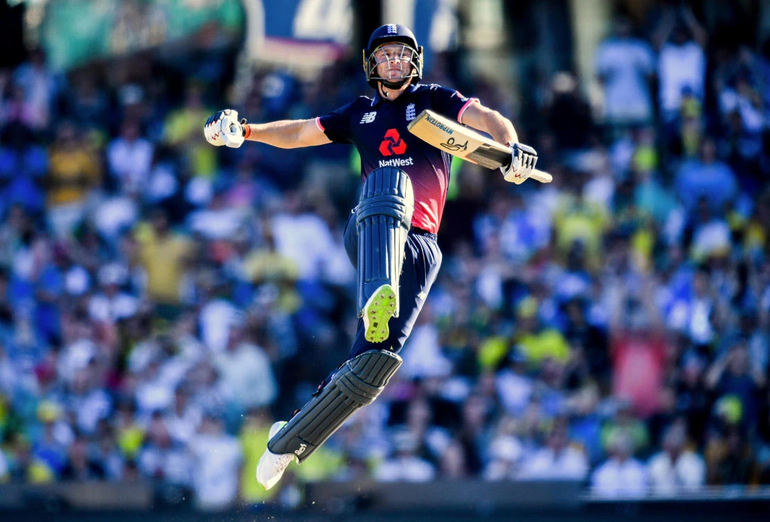 England's Jos Buttler celebrates after scoring a century during the one-day international match against Australia at the Sydney Cricket Ground. (REUTERS)