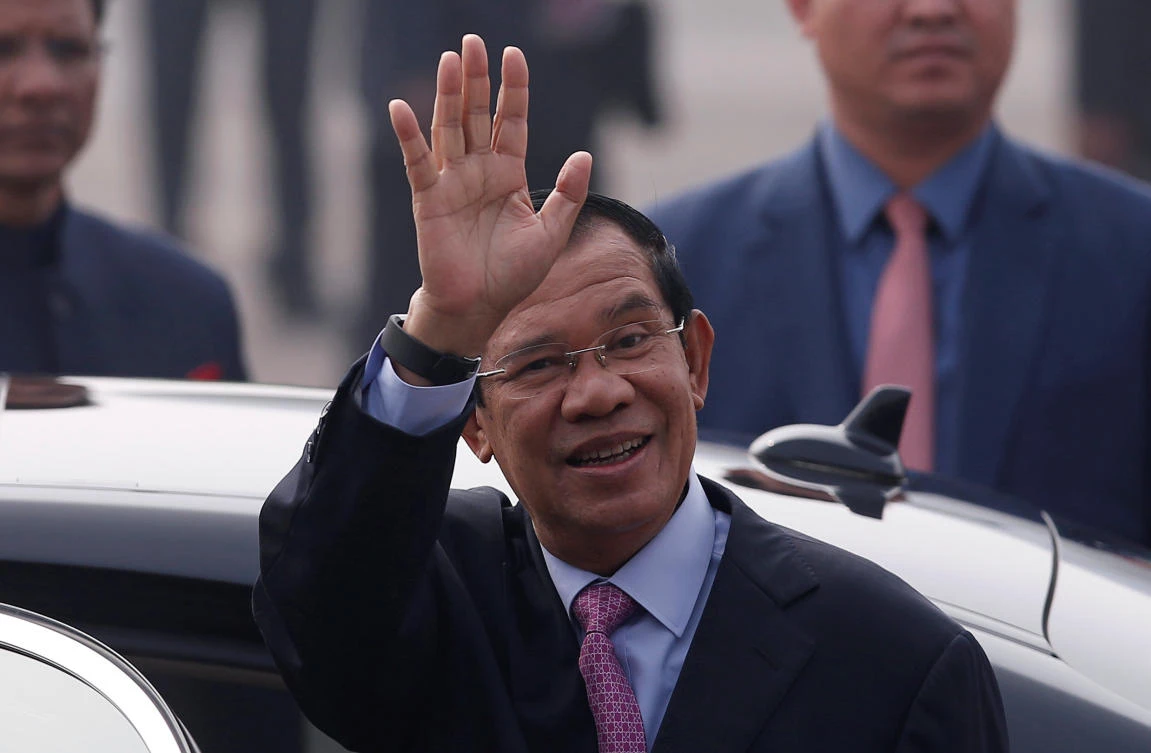 Cambodia's Prime Minister Hun Sen waves upon his arrival at Air Force Station Palam in New Delhi. Leaders of the Association of Southeast Asian Nations, or ASEAN, were coming to New Delhi to celebrate 25 years of the group’s ties with India. (Reuters)