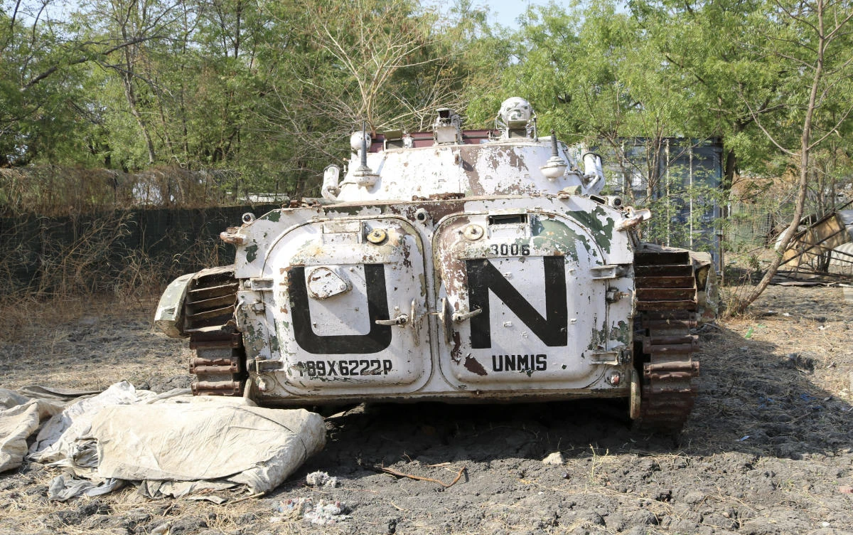 A UN armored vehicle sits in an abandoned base in Akobo, near the Ethiopian border, in South Sudan. United Nations peacekeepers are returning to the only UN base in South Sudan "clearly" in an area under opposition control as residents hope for protection. (AP)