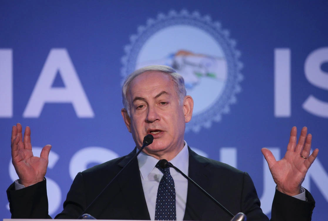 Israeli Prime Minister Benjamin Netanyahu speaks during the India-Israel Business Summit in Mumbai, India, Thursday, Jan. 18, 2018. (AP/Rafiq Maqbool)