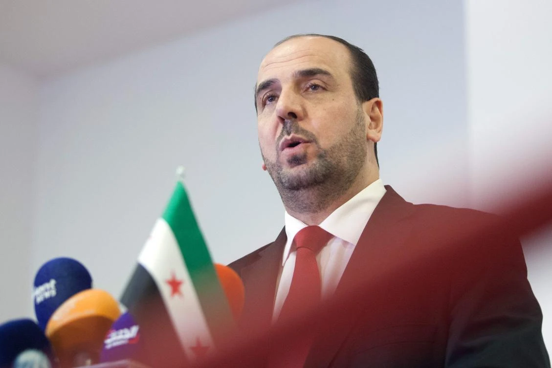 Representative of the Syrian opposition groups, Dr Nasr Hariri, addresses a press conference in Vienna, on January 24, 2018. (AFP)