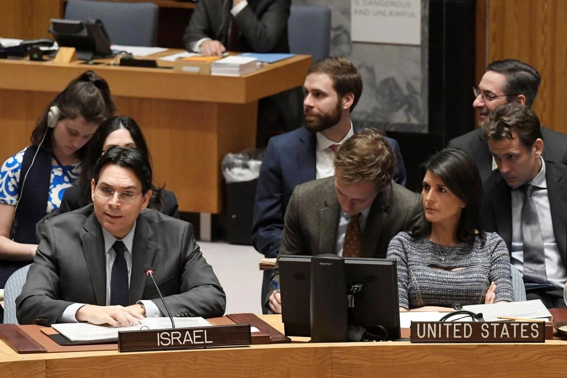Danny Danon (L) addressing the UN Security Council on Thursday. (UN Photo/Evan Schneider)