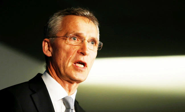 NATO Secretary General, Jens Stoltenberg speaks during a news conference at the Ministry of Defence in Lisbon, Portugal on Friday. (REUTERS)