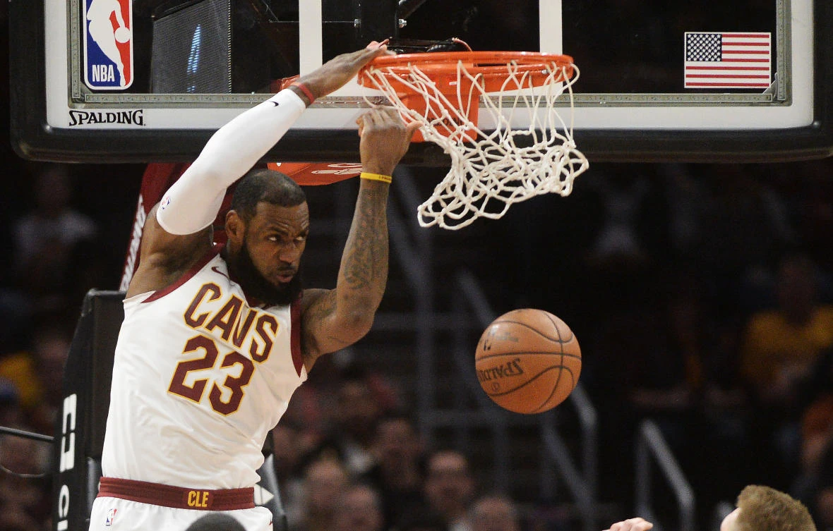 Cleveland Cavaliers forward LeBron James (23) dunks to score a basket during the first half against the Indiana Pacers at Quicken Loans Arena. (Ken Blaze-USA TODAY Sports)