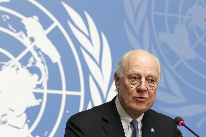 United Nations Special Envoy for Syria Staffan de Mistura speaks to the media during a news conference after briefing the Security Council in Geneva, Switzerland, late February 26, 2016. (REUTERS)