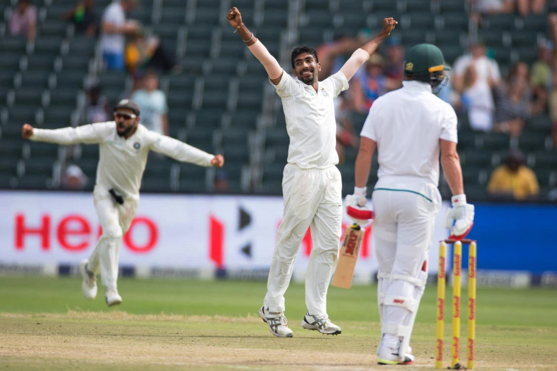 India's Jasprit Bumrah celebrates taking the wicket of South Africa's AB De Villiers. (REUTERS)