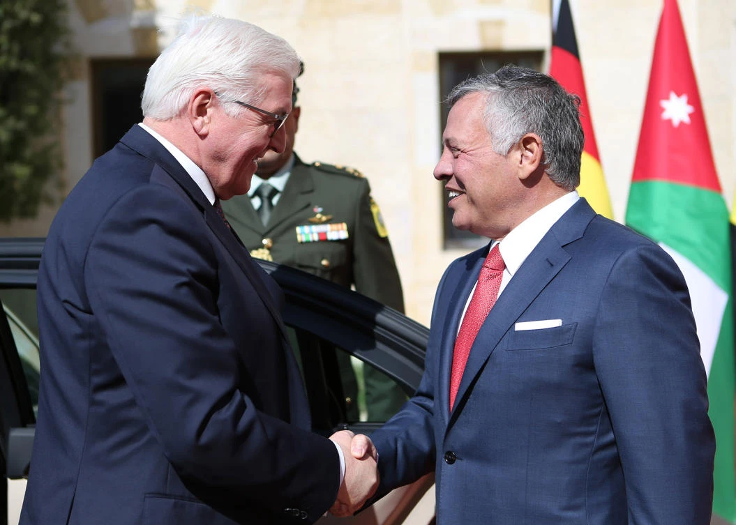 Jordan’s King Abdullah II receives German president Frank-Walter Steinmeier in Amman. (AFP)
