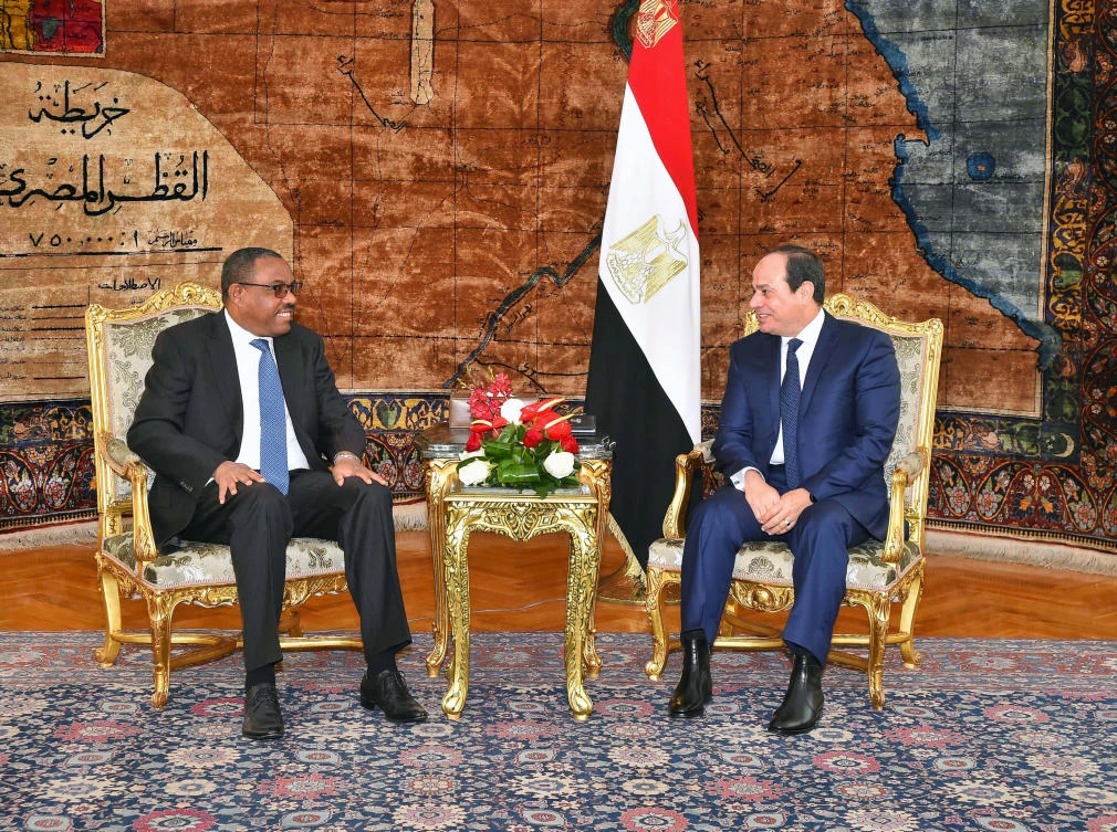 Egyptian President Abdel Fattah al-Sisi (R) and Ethiopian Prime Minister Hailemariam Desalegn at the Egyptian Presidential Palace in Cairo. (Reuters)