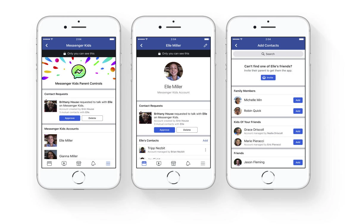 This file photo provided by Facebook demonstrates parental controls on Facebook’s new Messenger app for kids. (Facebook via AP, File)