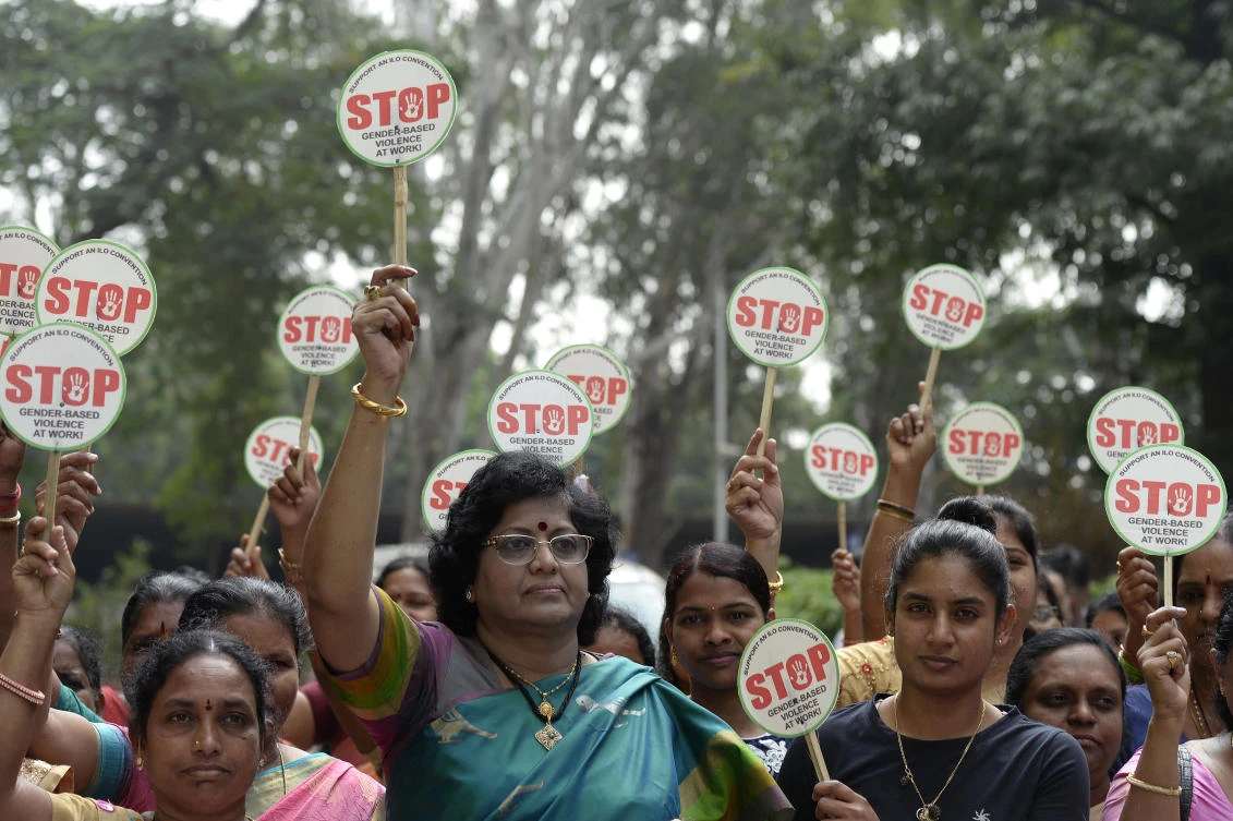 Indian women’s cricket team captain Mithali Raj (L) along with the employees of South Central Railways take part in a rally on the eve of the United Nations (UN) International Day for the Elimination of Violence Against Women in Hyderabad on November 24, 2017. The theme of the campaign for 2017 is “Leave no one behind: end violence against women and girls.” (Noah Seelam / AFP)