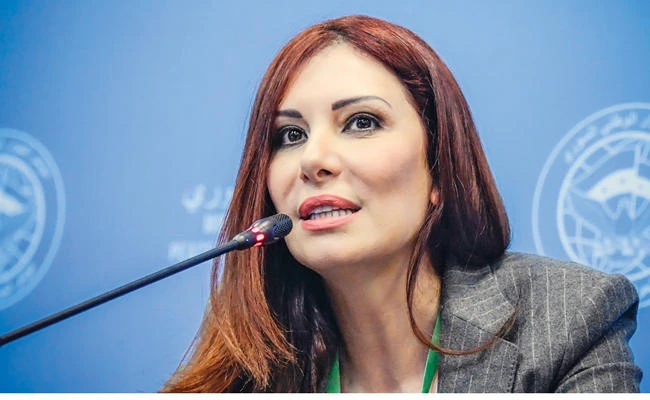 Member of Syria’s regime-tolerated opposition Randa Kassis at the Sochi congress on Tuesday. (AFP)