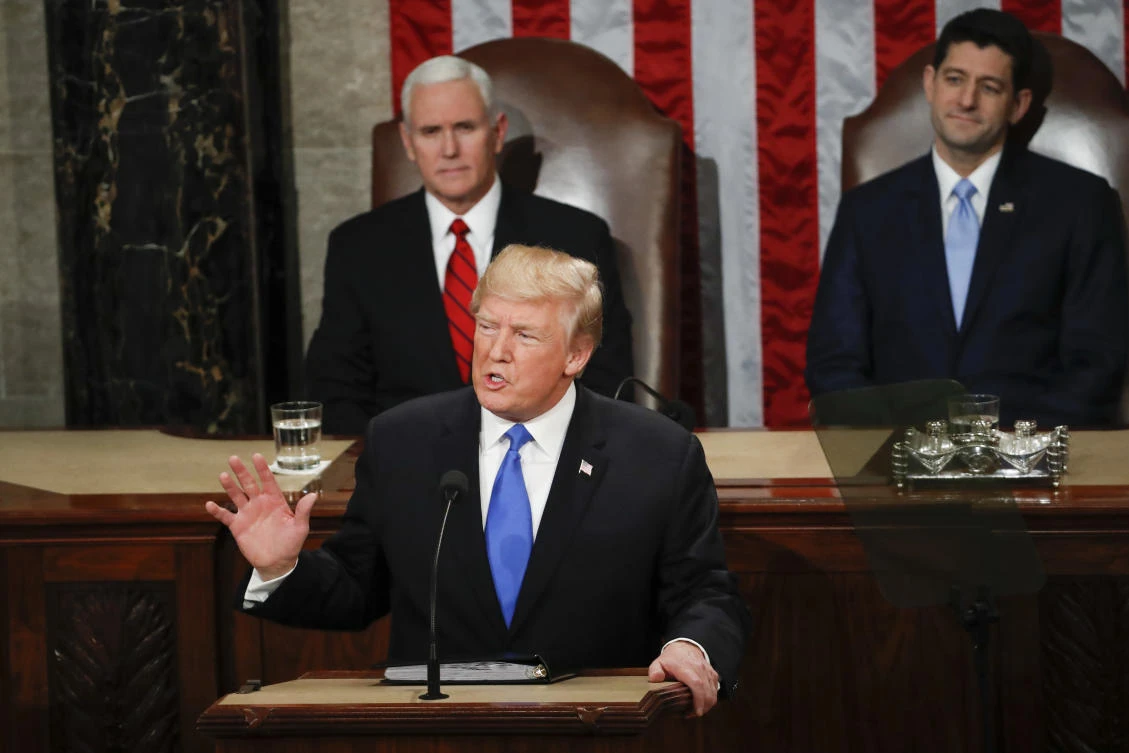 President Donald Trump delivers his State of the Union address to a joint session of Congress on Capitol Hill in Washington, Tuesday, Jan. 30, 2018. (AP)