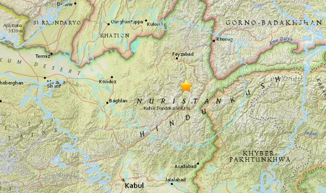The quake hit at 0707 GMT near Afghanistan’s northern border with Tajikistan in the Hindu Kush mountains. (Courtesy USGS)