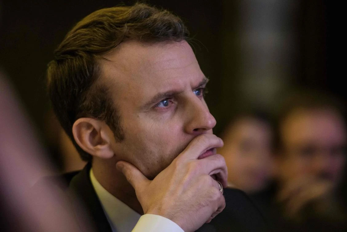 French President Emmanuel Macron attends the annual dinner of CCAF (Co-ordination Council of Armenian organizations of France) in Paris on January 30, 2018. (AFP)
