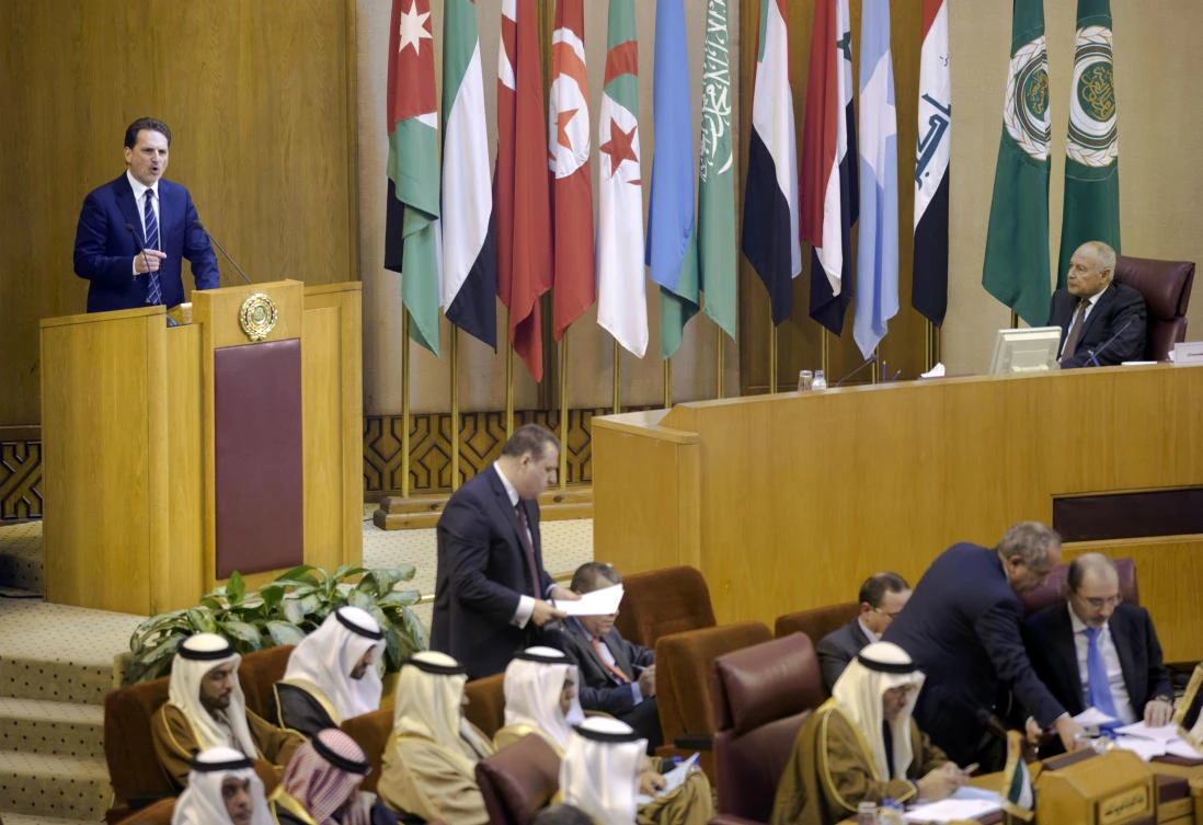 The UN agency for Palestinian refugees chief, Pierre Krahenbuhl addresses an Arab Foreign Ministers meeting at the Arab League headquarters in Cairo, Egypt. (AP)
