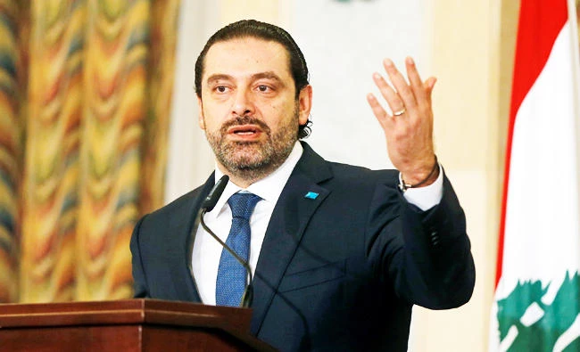 Lebanese Prime Minister Saad al-Hariri gestures during a donor conference in Beirut, Lebanon on Thursday. (REUTERS)