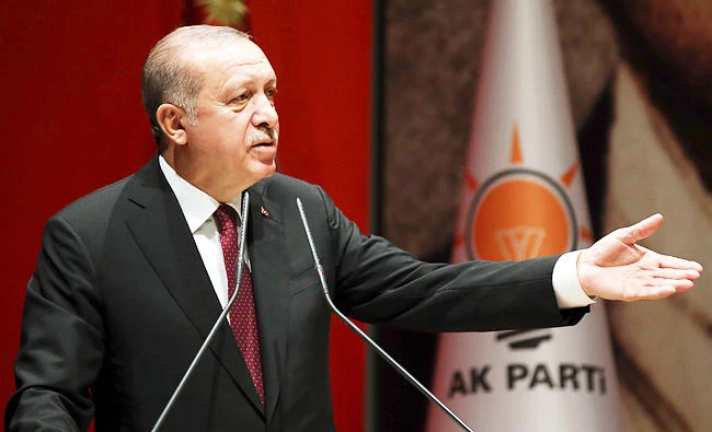 Turkey's President Recep Tayyip Erdogan addresses his ruling party members in Ankara, Turkey, in this Jan. 26, 2018 photo. (AP)