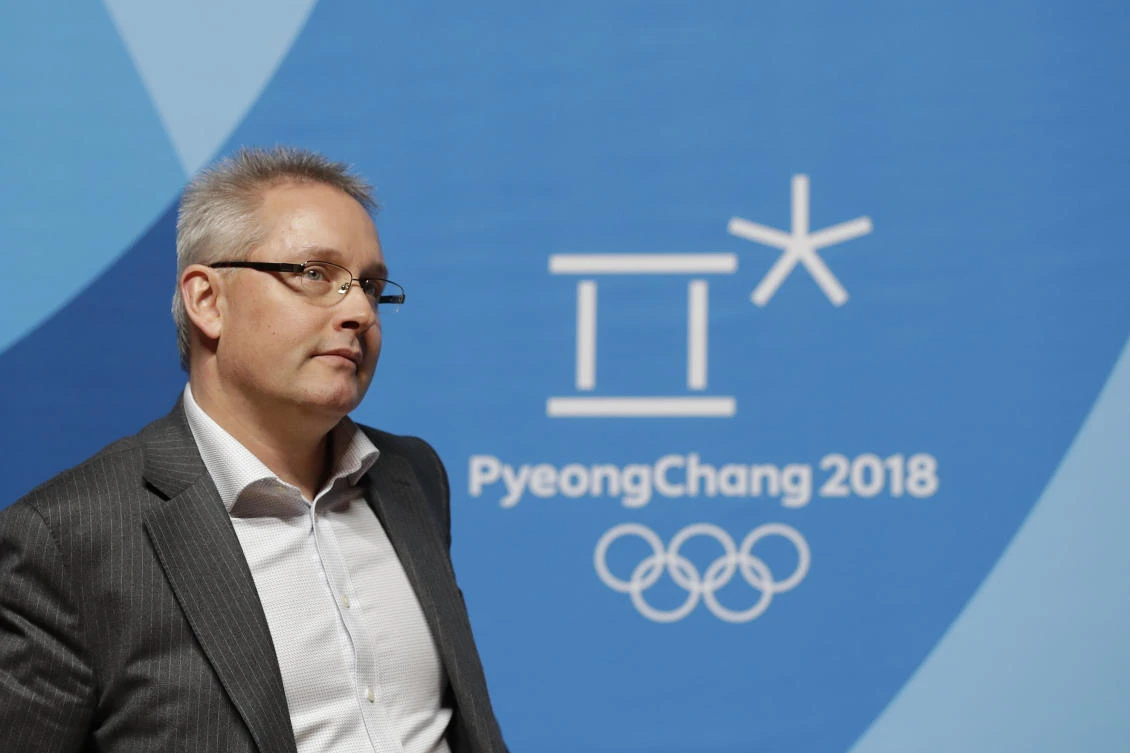 Matthieu Reeb, CAS Secretary General, leaves a press conference after speaking about Russian athletes who are challenging the decisions taken by the Disciplinary Commission of the International Olympic Committee (IOC DC) ahead of the 2018 Winter Olympics in Pyeongchang, South Korea, Thursday, Feb. 1, 2018. (AP)
