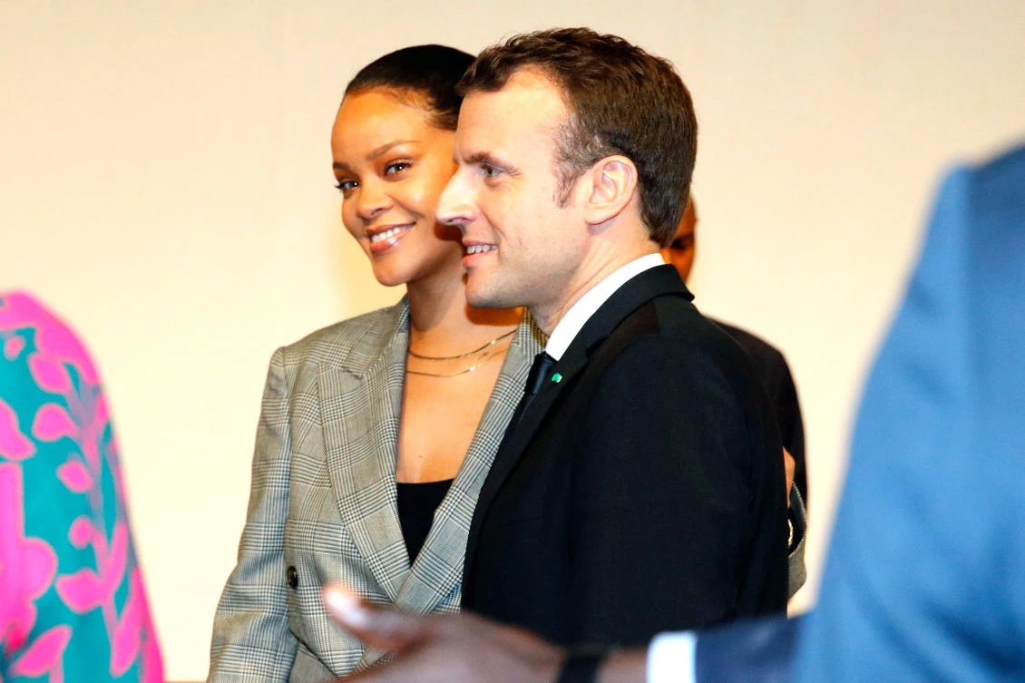 French President Emmanuel Macron and Barbadian
singer Rihanna in Senegal. (AFP)