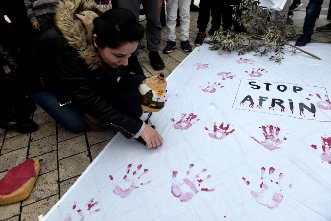 Greece-domiciled Kurds demonstrate in Thessaloniki against the Turkish invasion of the North Syrian province of Afrin. Similar demonstrations took place in the French cities of Strasbourg and Paris. (AFP)