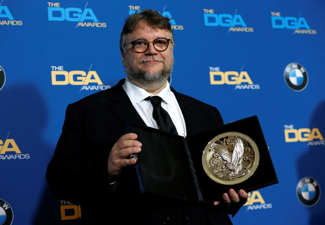 Director Guillermo del Toro holds his nominee plaque for Outstanding Directorial Achievement in Feature Film for “The Shape of Water” at the 70th Annual DGA Awards in Beverly Hills, California, US, February 3, 2018. (Reuters)