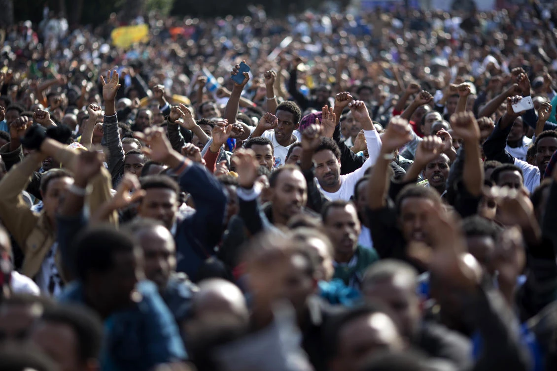 African migrants chant slogans during a protest in Rabin Square, in Tel Aviv, Israel. (AP)