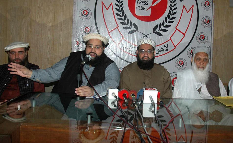 In this undated file photo, Chairman Pakistan Ulmaa Council Hafiz Tahir Ashrafi speaks during a press conference at Lahore Press Club. (Photo courtesy: social media)