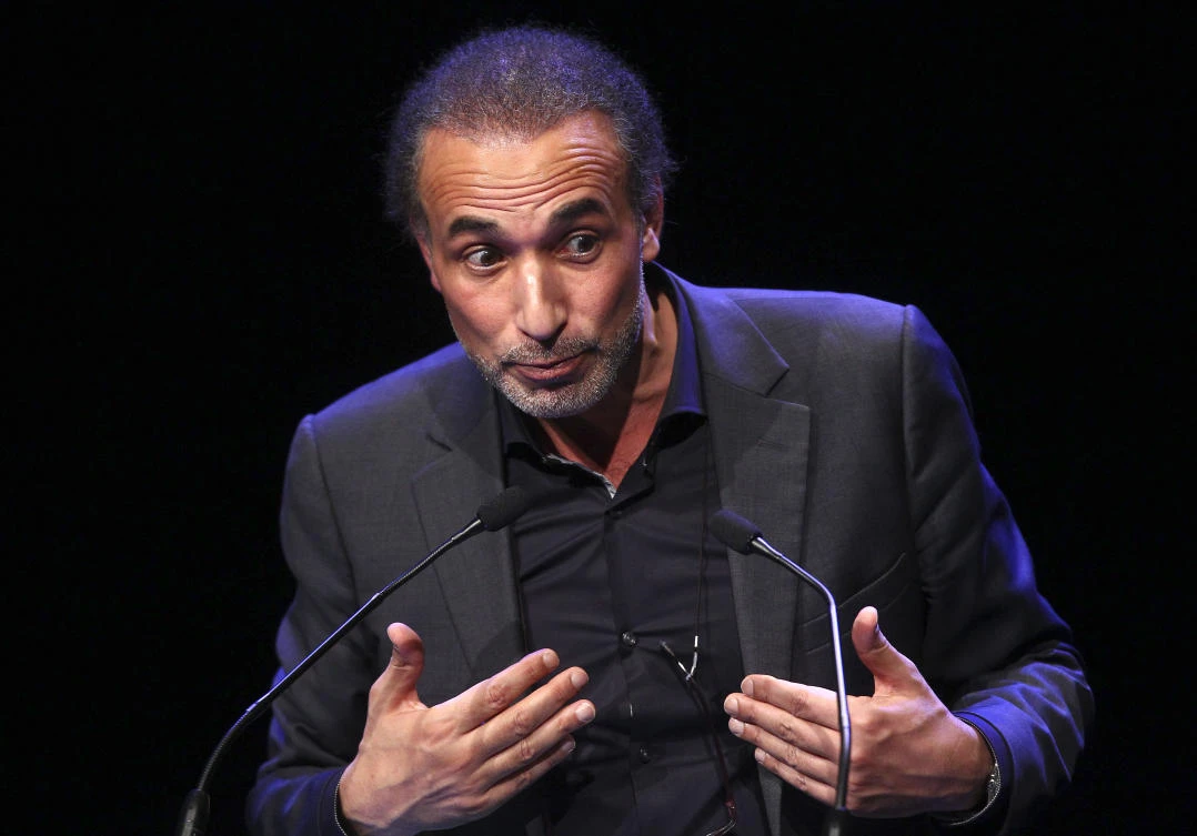 Muslim scholar Tariq Ramadan delivers a speech during a French Muslim organizations meeting in Lille, northern France. (AP)