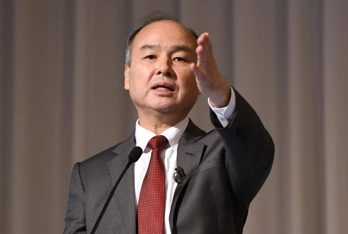 SoftBank Group Chairman and CEO Masayoshi Son gestures as he answers questions during a press briefing to announce the company’s financial results in Tokyo. (AFP)