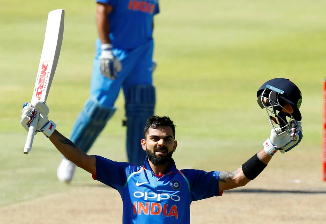 India's Virat Kohli celebrates his century at Newlands in Cape Town as India smash South Africa to go 3-0 up in the six-game series. (REUTERS)