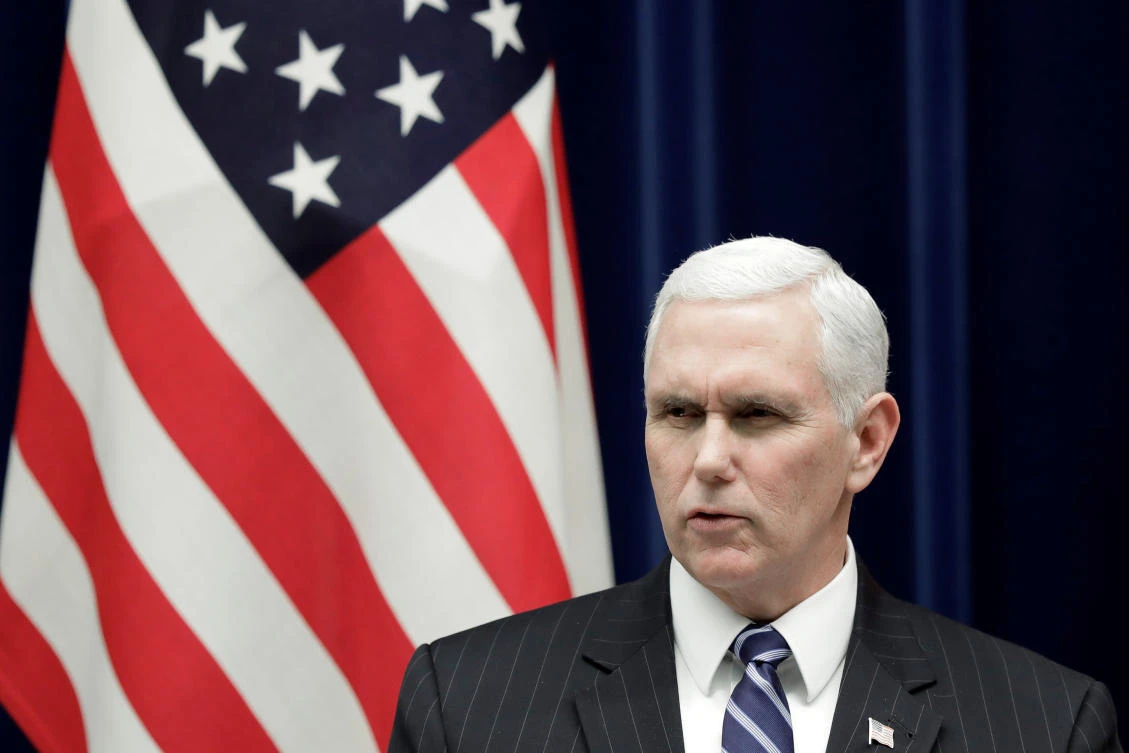US Vice President Mike Pence speaks during a joint announcement with Japan's Prime Minister Shinzo Abe at Abe's official residence in Tokyo, Japan, February 7, 2018. (REUTERS)