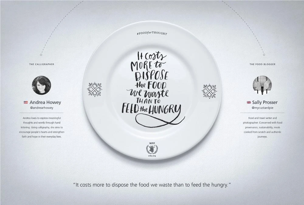WFP MENA with the participating food bloggers and calligraphers, published posts of empty plates with beautiful art work by different calligraphers sending messages giving and caring. (WFP website)