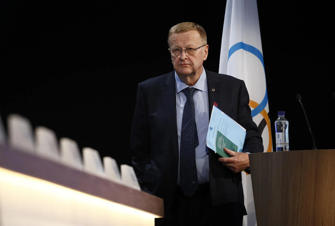 International Olympic Committee member and Court of Arbitration for Sport president John Coates walks off stage after delivering a report on recent activities by CAS during the 132nd IOC Session prior to the 2018 Winter Olympics in Pyeongchang, South Korea, Wednesday, Feb. 7, 2018. (AP)