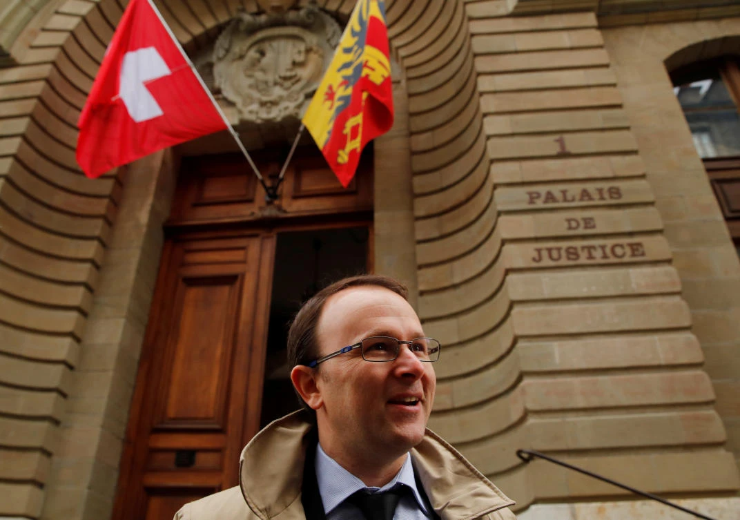 Geneva prosecutor Bertossa stands outside the courthouse after the verdict of the trial of Lescaudron a Credit Suisse banker in Geneva. (Reuters)