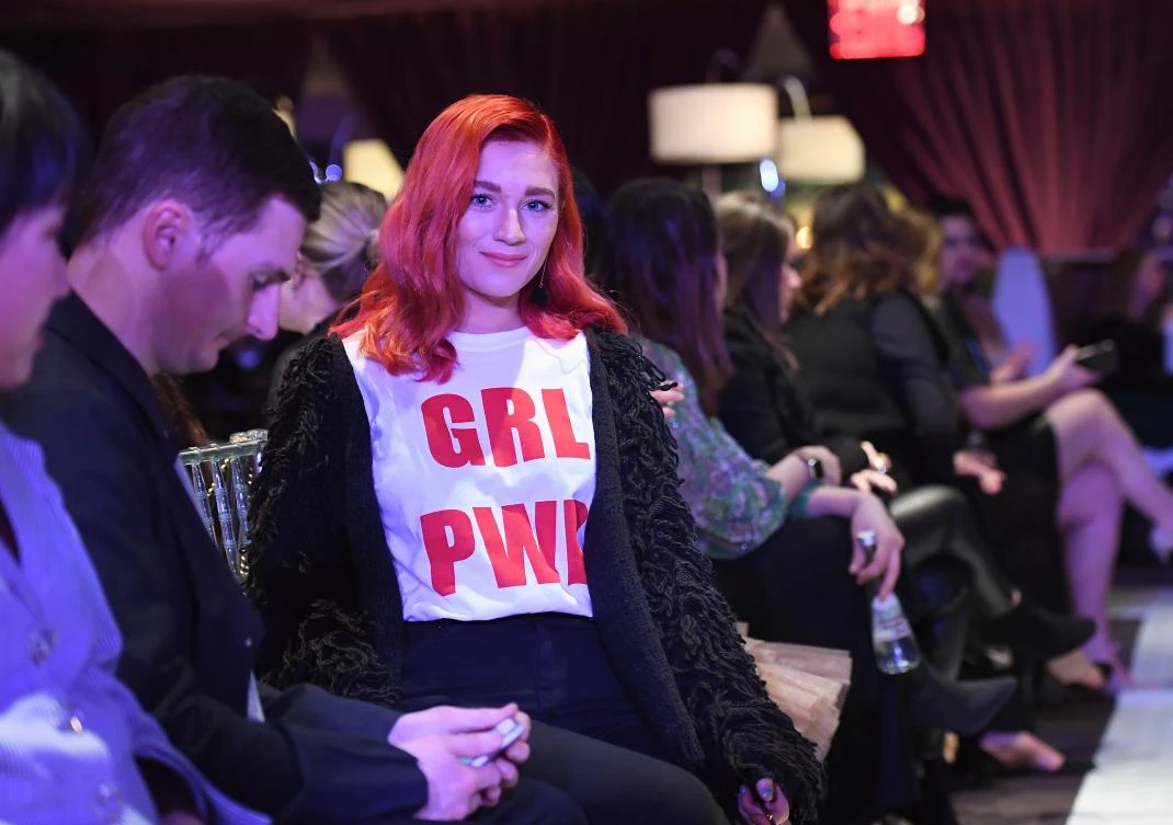 A woman attends the #MeToo Fashion show during New York Fashion Week on February 9, 2018 in New York City. / AFP / ANGELA WEISS