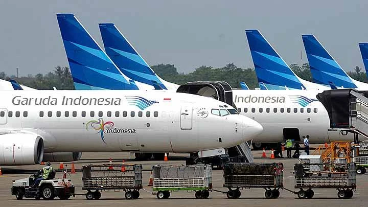 Around 20 men were seen slowly pushing a Garuda Indonesia plane, weighing 35,000 kilograms, backwards in the direction of the terminal at Tambolaka Airport in Indonesia. (Tempo)