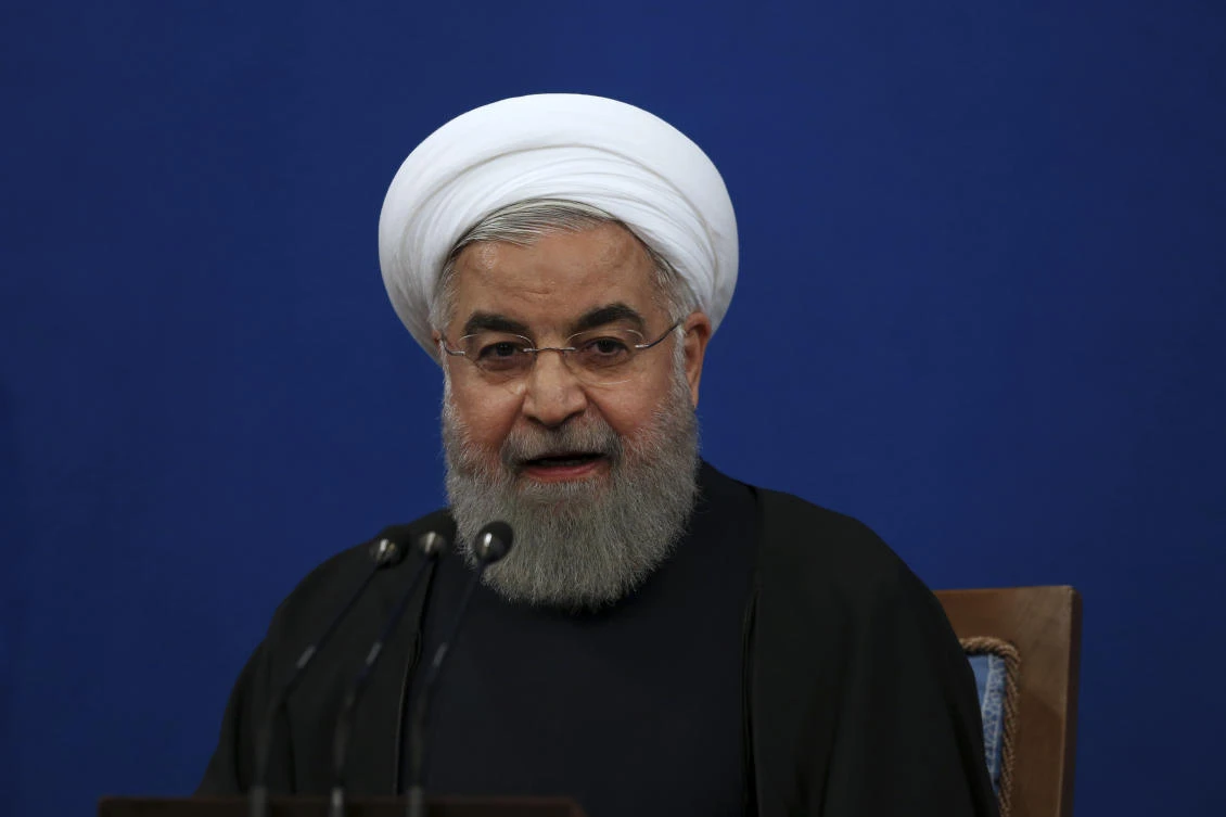 Iranian President Hassan Rouhani speaks in his press conference at the presidency compound in Tehran, Iran, Tuesday, Feb. 6, 2018. (AP/Vahid Salemi)