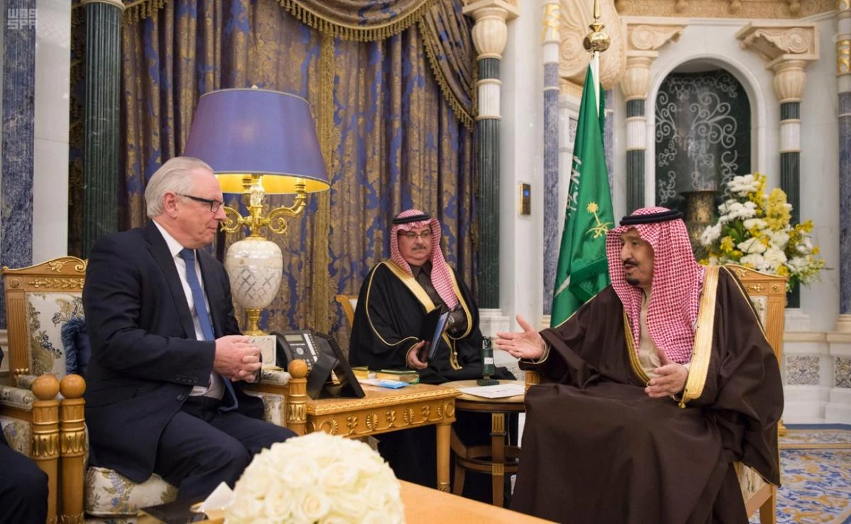 Saudi Arabia’s King Salman meets British Conservative Party delegation in Riyadh. (SPA)