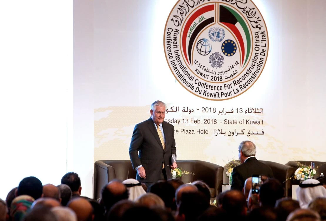 US Secretary of State Rex Tillerson arrives to attend the Kuwait International Conference for Reconstruction of Iraq, in Kuwait City on February 13, 2018. (AFP)