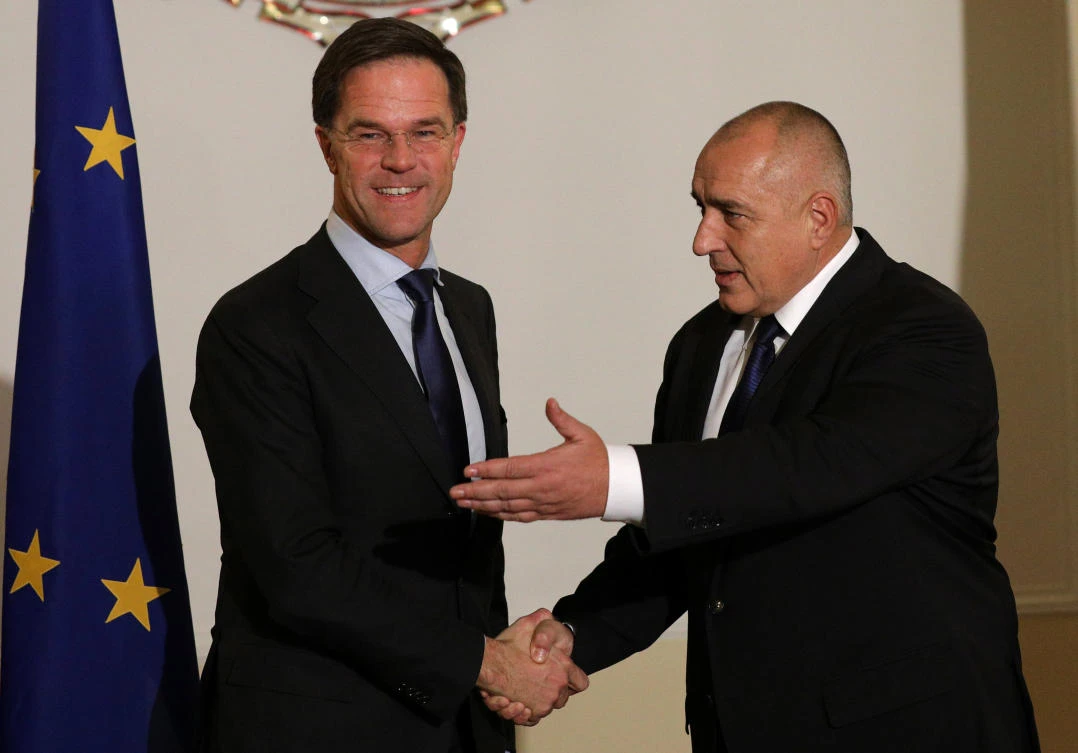 Bulgaria’s Prime Minister Boyko Borissov, right, welcomes Dutch Prime Minister Mark Rutte to Sofia. The Bulgarian PM warned it was now or never for expanding the EU into the Balkans as concerns grow about Moscow’s influence in the bloc’s eastern backyard. (Reuters)