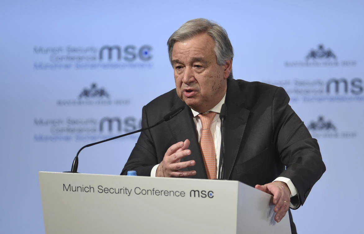 Antonio Guterres, UN Secretary General, speaks during the International Security Conference in Munich. (AP)