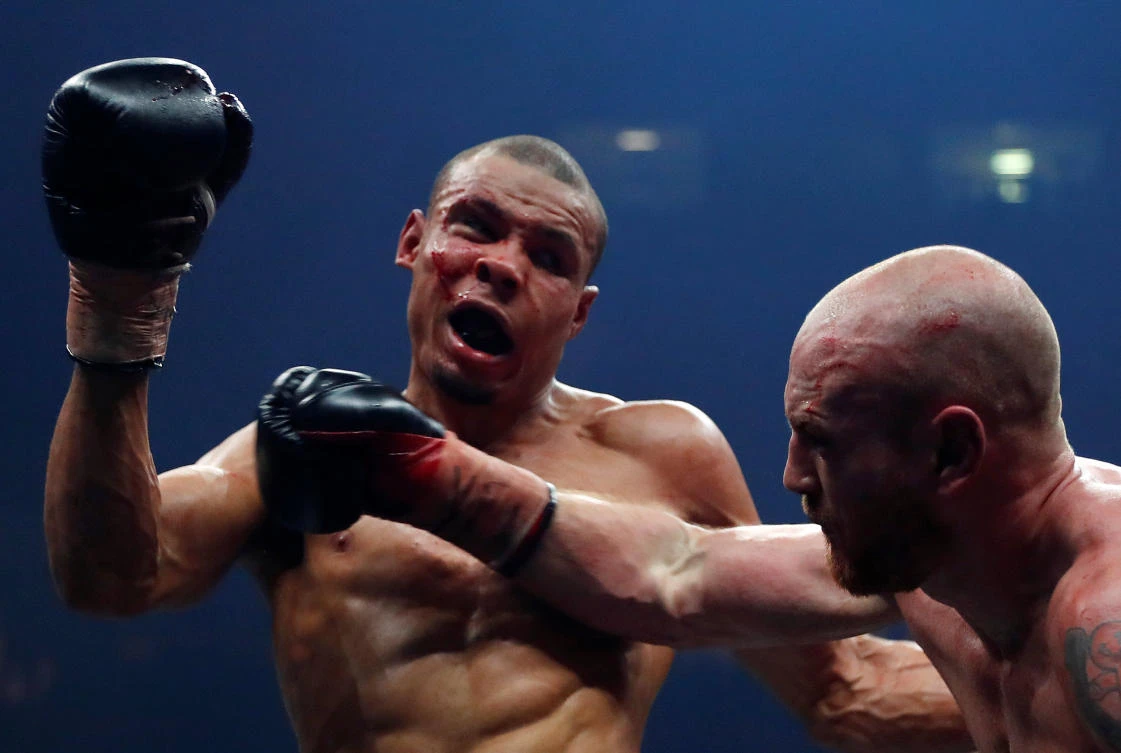 George Groves rocks Chris Eubank Jr. with a right hand during their World Boxing Super Series semifinal. (Reuters)