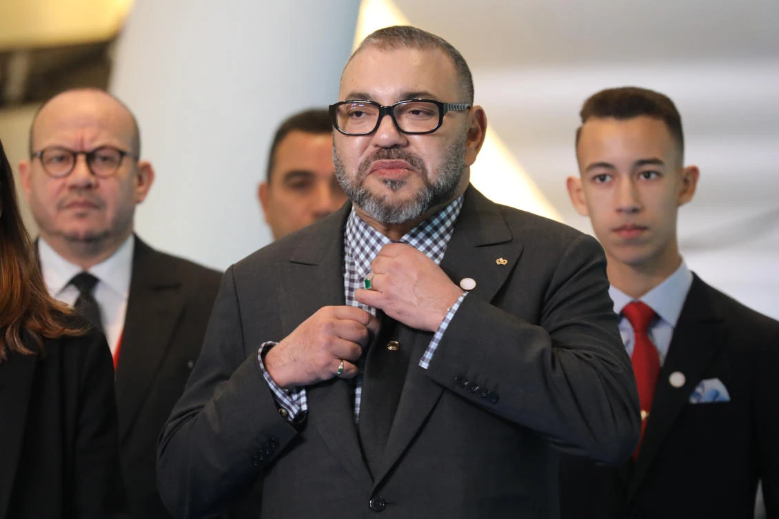 King Mohammed VI of Morocco arrives for a plenary session of the One Planet Summit on December 12, 2017. (AFP)