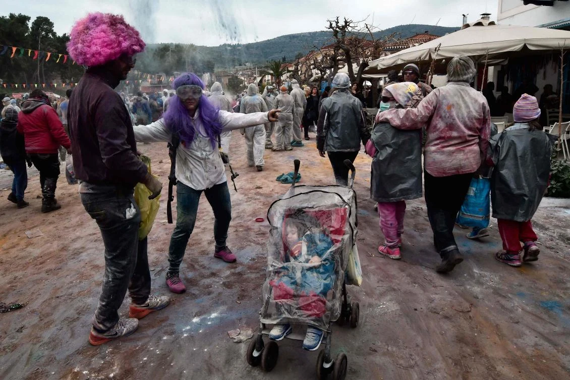Greek carnival celebrations get a little flour power