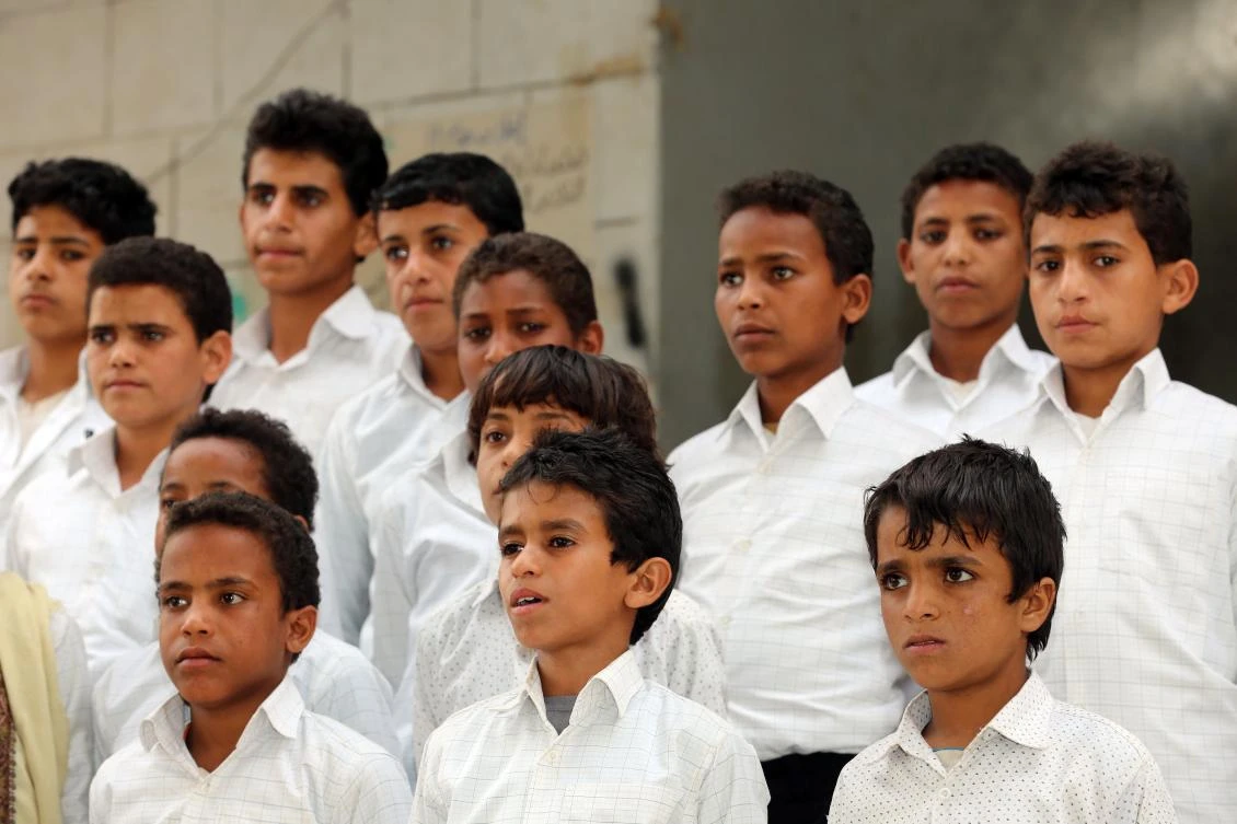 Yemeni children, formerly Houthi fighters, are pictured outside a rehabilitation center at a school in the town of Marib, on Jan. 29, 2018. Yemen is convulsed by the world’s worst humanitarian crisis. (AFP / Abdullah Al-Qadry)